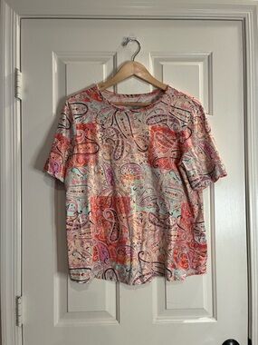 Westbound Paisley Tee in Coral, Pink & Mint on Cream